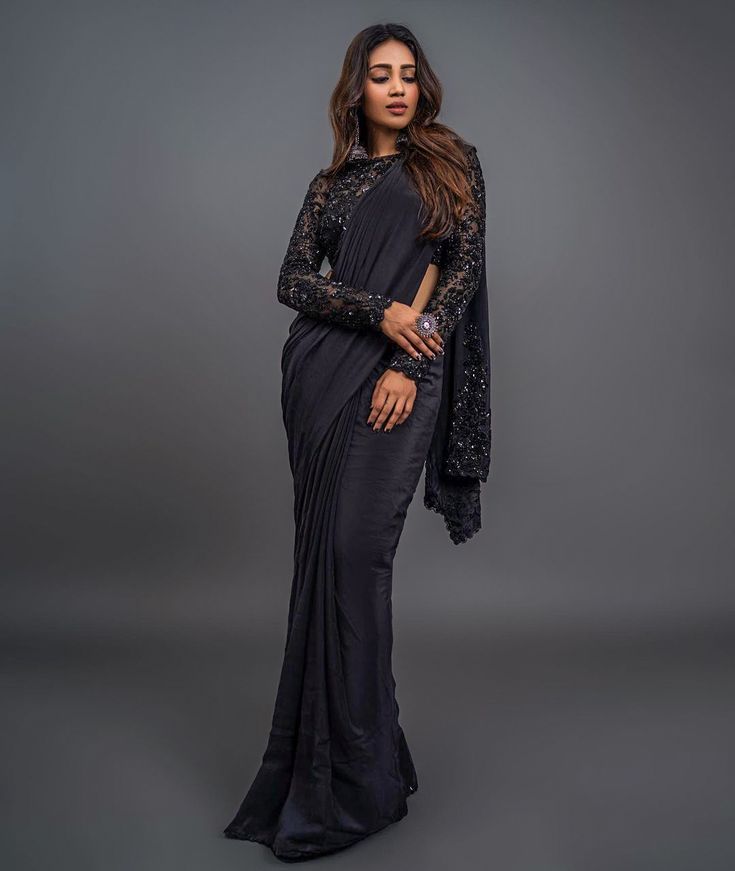 Classy Black Outfits, Black Tie Wedding Guest Dress, Netted Blouse Designs, Lehenga Saree Design, Simple Saree Designs, Velvet Dress Designs, Fancy Sarees Party Wear, Beautiful Pakistani Dresses, Saree Designs Party Wear