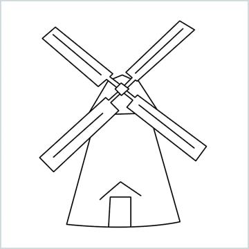 a black and white drawing of a windmill