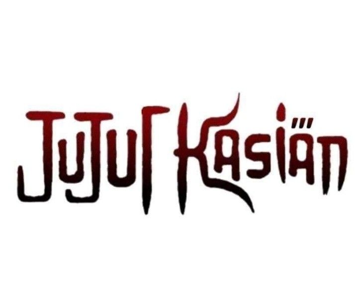 the title for juju kasian, which is written in red and black