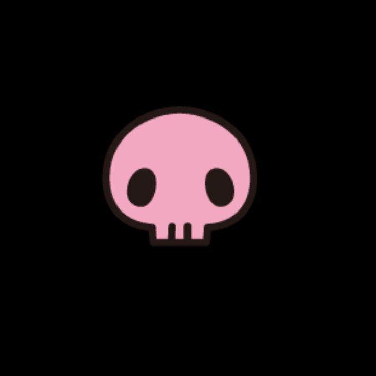 a black background with a pink skull in the center and two eyes on each side