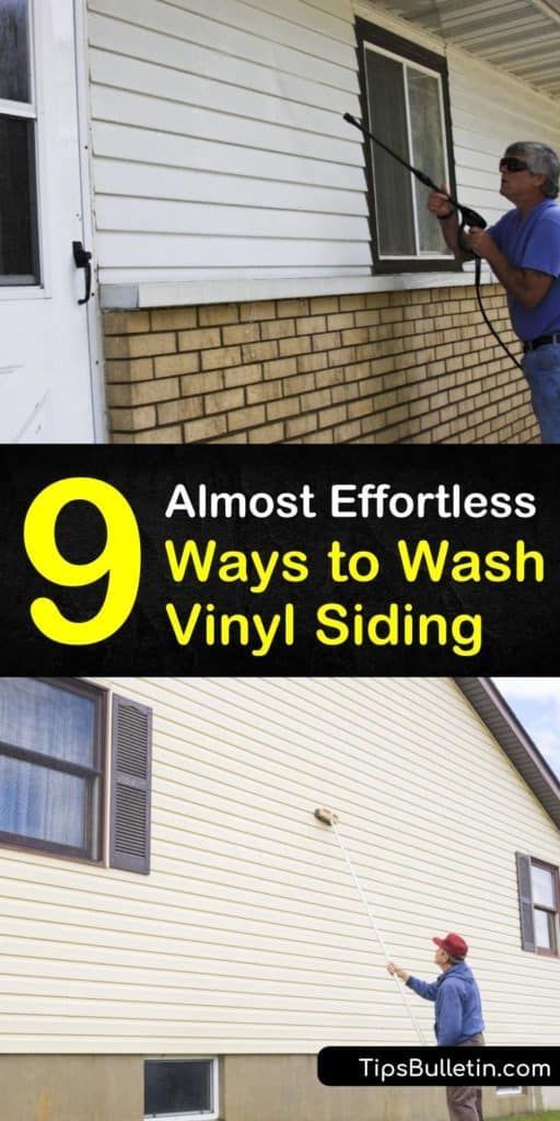 a man spraying paint on the side of a house with text overlay reading 9 almost effort ways to wash vinyl siding