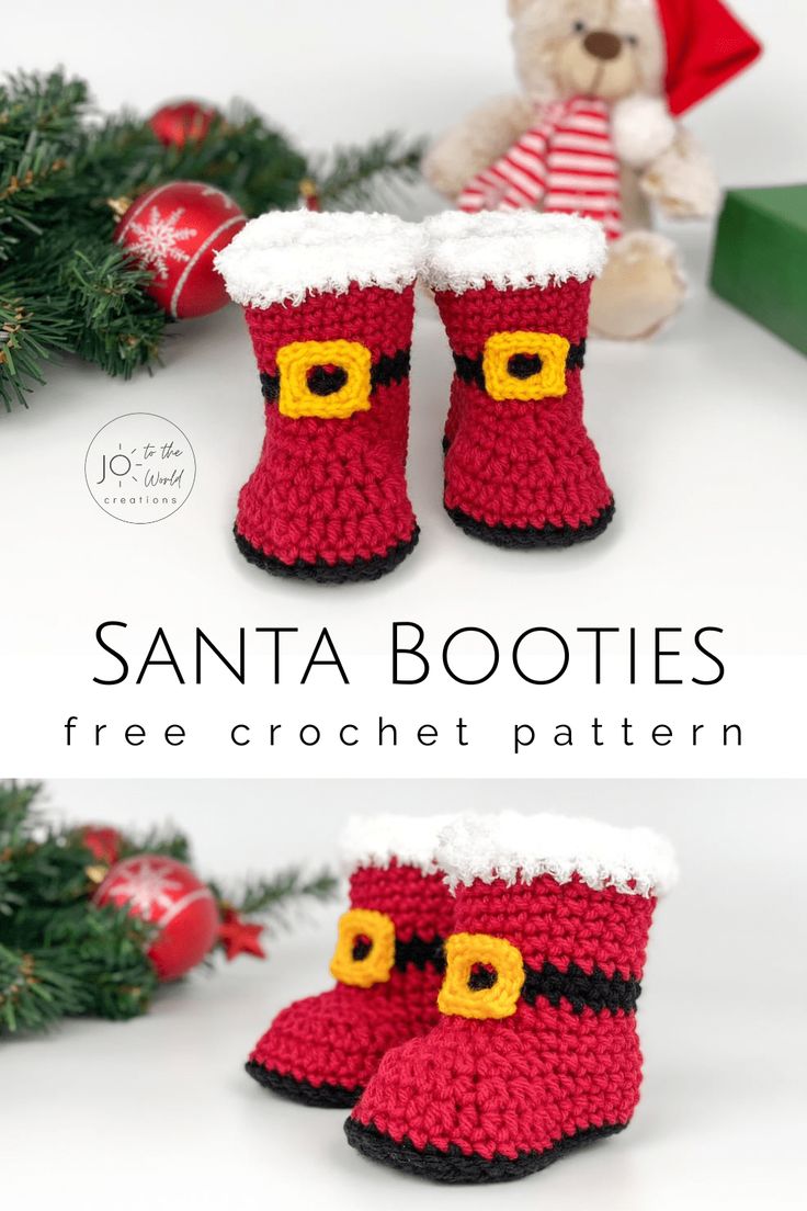 crocheted santa booties are the perfect christmas decoration