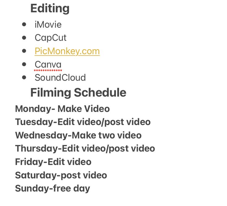 an image of a movie schedule with the words editing, film and soundcloud