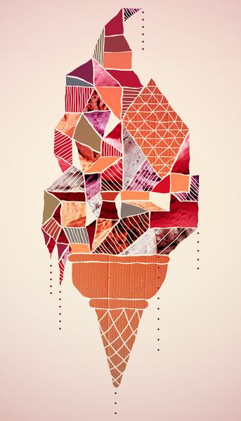 an ice cream cone is made up of many different colored squares and lines on it