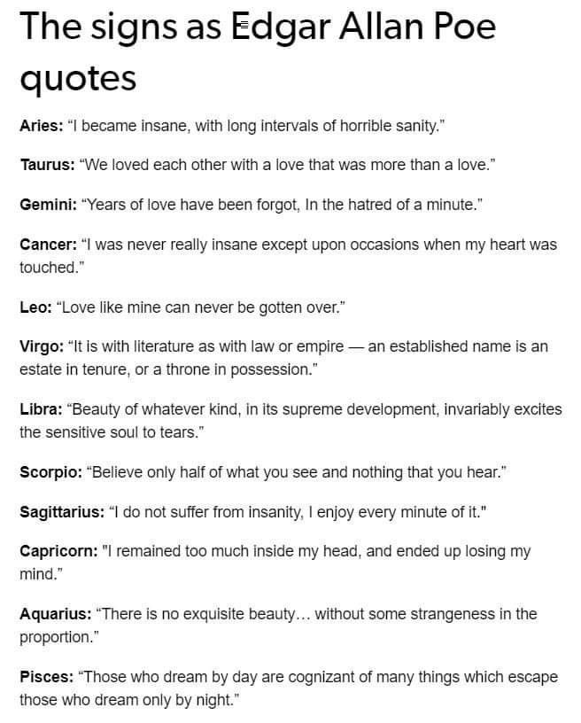 the signs as edgar allen poe quotes