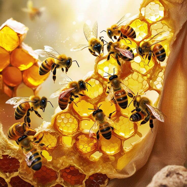 bees on honeycombs surrounded by honey combs