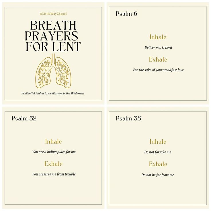 four cards with the words breath prayers for lent