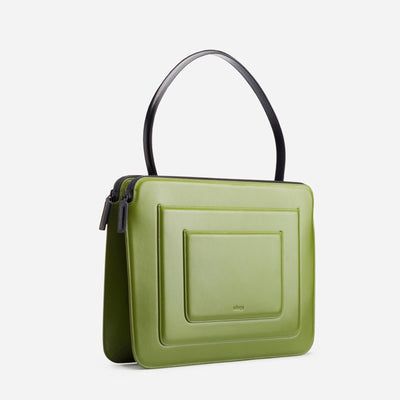 Business Bag - Bordeaux Modern Green Bag For Evening, Modern Green Top Handle Bag, Modern Green Evening Bag, Modern Green Box Bag With Detachable Strap, Modern Green Top Handle Shoulder Bag, Contemporary Top Handle Leather Bag, Contemporary Leather Top Handle Bag, Modern Green Square Satchel, Contemporary Bags With Detachable Handle For Everyday Use