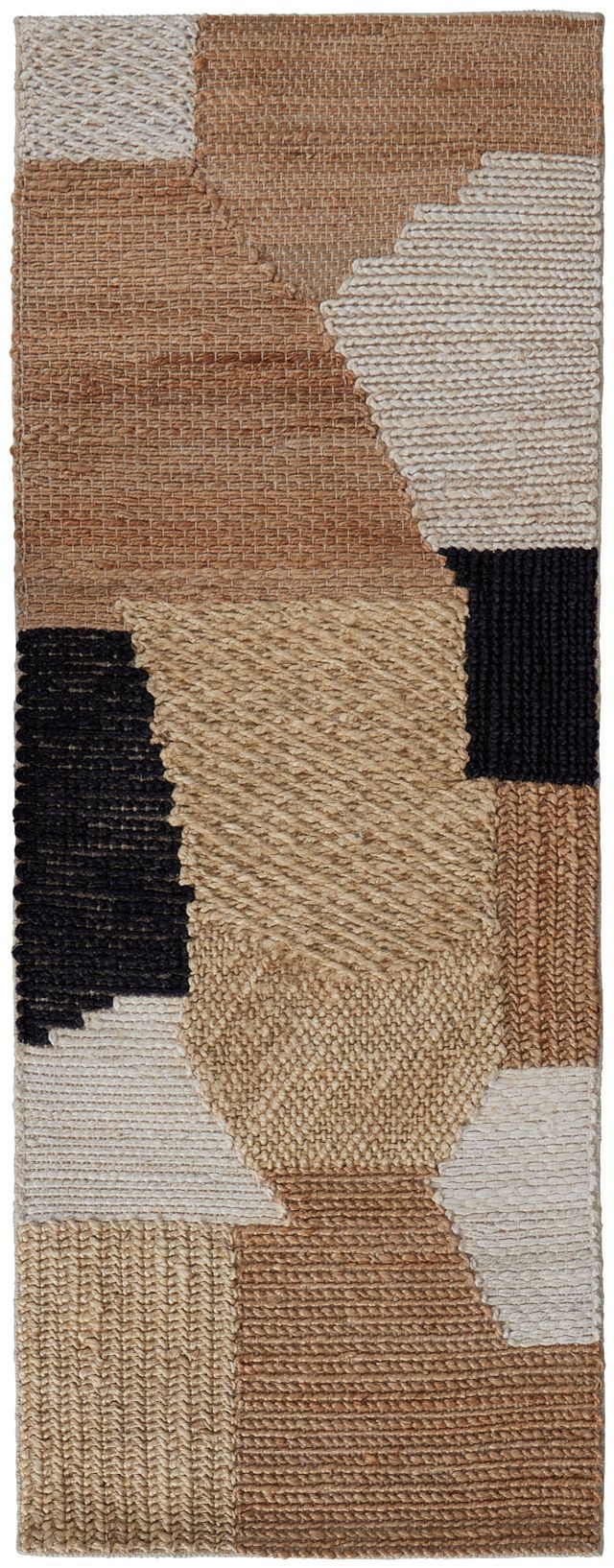 an area rug with different colors and patterns on it, including black, brown, beige, and white