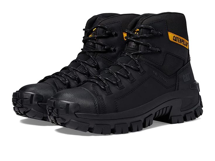 Caterpillar Invader Hiker WP CT - Men's Shoes : Black : Experience lasting comfort while taking on the tough jobs in the Caterpillar Invader Hiker WP CT boots. Lace-up closure offers a secure fit. Composite safety toe meets ASTM F2413-18 I/C Impact and Compression, EH (Electrical Hazard) standard. Round, closed toe silhouette. Padded tongue and collar for added support. Waterproof to keep your feet dry in wet conditions. Leather upper. Mesh lining. Removable ReVive footbed is built with engineer Construction Boots, Composite Toe Work Boots, Black Experience, Men's Uniforms, Mens Shoes Black, Hiking Boot, Work Boot, Work Safety, Kids Luggage