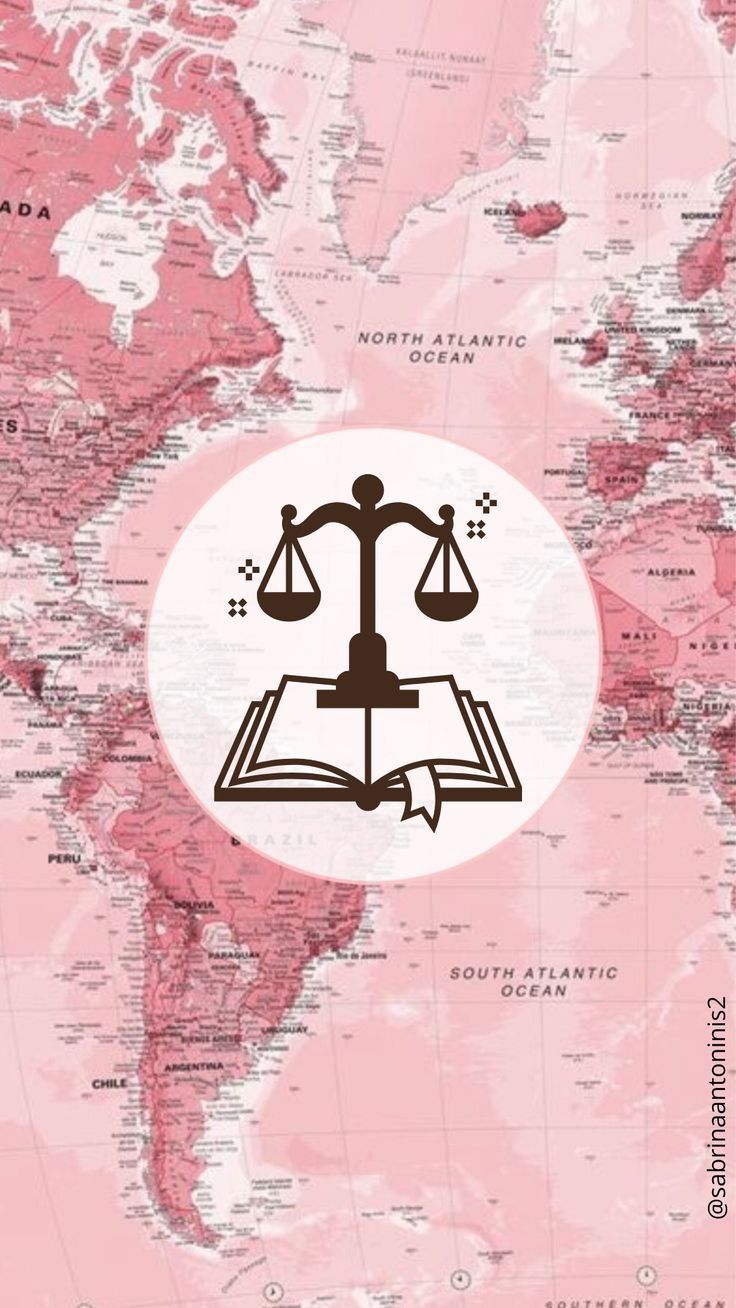 a world map with the scales of justice on it and an image of a book