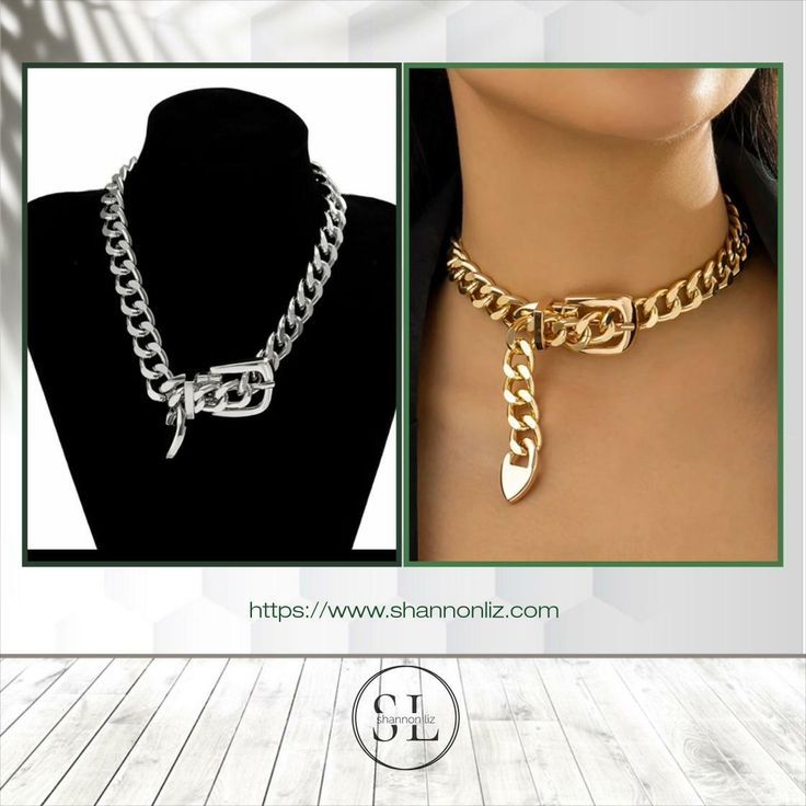 Buckle Chain Necklace www.shannonliz.com

 #jewelryfashion #daintyjewelry #accessoryaddict #accessoryobsession #OOTD #jewelryobsessed #jewelryinspiration #jewelrylovers #womensstyle #instajewelry Trendy Silver Choker For Formal Occasions, Trendy Silver Formal Choker, Chic Metal Link Necklace, Modern Party Necklaces With Chain Strap, Modern Chain Link Necklace For Party, Elegant Silver Chain Necklace For Fashion, Chic Metal Chain Necklace For Gift, Chic Metal Chain Belt With Chunky Chain, Chic Chain Link Necklace For Party