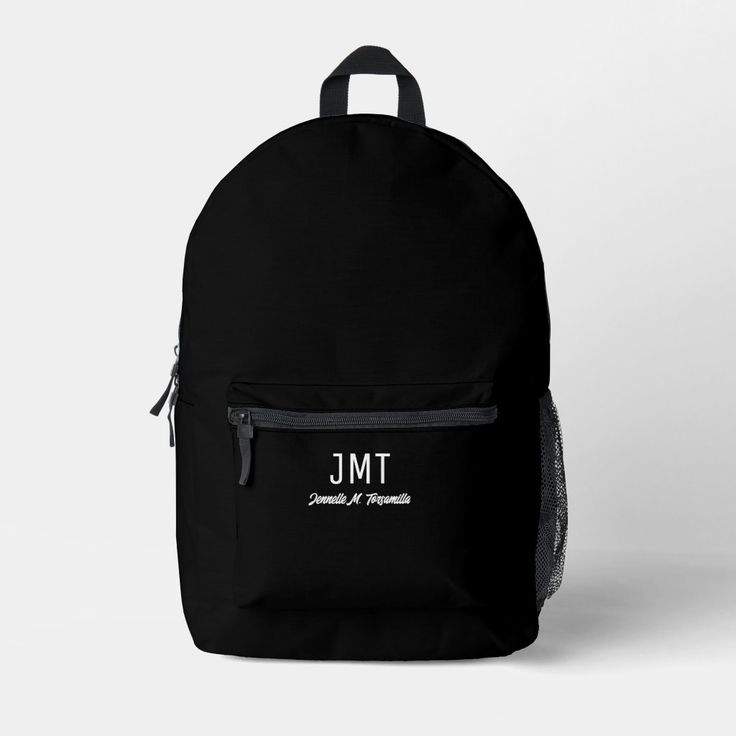 A personalized name monogram backpack in black. Simply customize the monogram, add this backpack to your cart, and then enjoy it wherever you go.

Black Name Monogram Printed Backpack
Holidayday Design   |   ©Melissa Patton - Designer Black Letter Print Backpack For Students, Personalized Black Rectangular Bag, Black Backpack With Letter Print For Everyday Use, Customizable Daily Use Backpack, Black Monogram Bag For Travel, Personalized Standard Backpack, Personalized Gift Black Rectangular Bag, Customizable Black Bags For Personalized Gifts, Personalized Backpack For Back To School