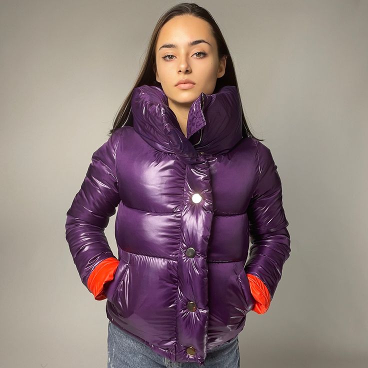 "❤ Purple Puffer Jacket, Down Jacket, Winter High Collar Jacket, Quilted Cropped Jacket With Pockets, Bomber Jacket For Women, Short Coat Down jacket for women Made in glossy nylon varnish Filled in hand-insulated pockets with anti-allergenic down Polyester lining Pockets with a strong water-repellent zipper Medium length ❤ Available only one piece  - SIZE XXS bust: fits bust around 31.9\" / 81 cm Waist: fits waist around 24,4\" / 62 cm Length: 19.7\" / 50 cm ❤ My clothes are handcrafted. Unlike Luxury Solid Color Puffer Jacket With Padded Collar, Luxury Blue Puffer Jacket For Women, Cheap Purple Women's Outerwear, Luxury Blue Women's Puffer Jacket, Cheap Purple Fitted Outerwear, Affordable Fitted Purple Outerwear, Luxury Solid Color Puffer Jacket, Luxury Purple Outerwear For Streetwear, Luxury Single Breasted Purple Outerwear