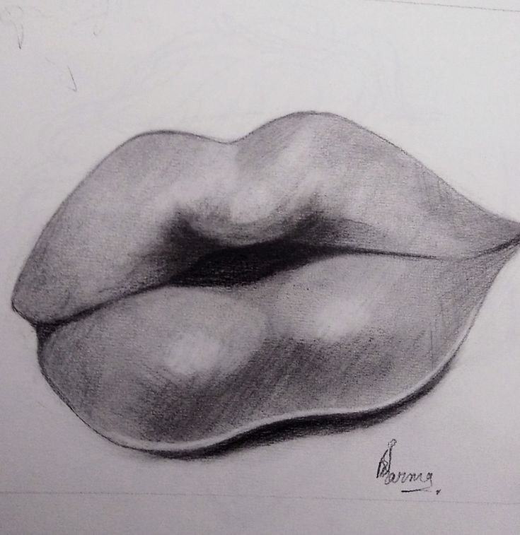 a pencil drawing of a kiss on the lips