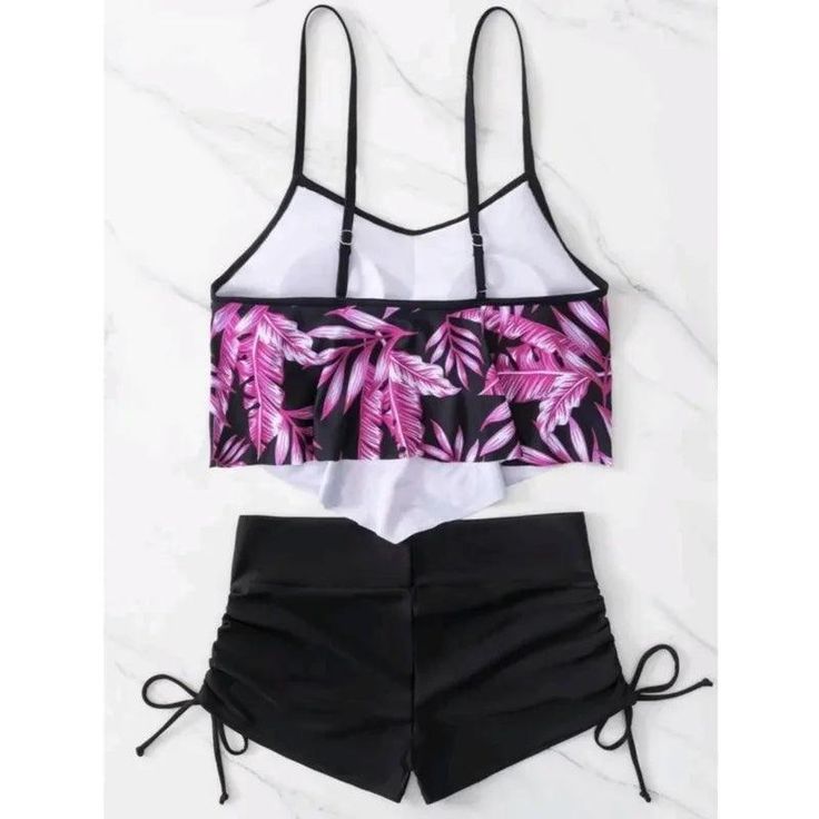 Item Types: two piece swimsuits with shorts for ladies, two piece swimsuits with boyshortsNeckline: Scoop NeckPads: YesLength: ShortFit Type: LooseDetail: BacklessPattern Type: Flower PrintStraps Style: AdjustableBottom Style: Drawstring ShortsMaterial: PolyesterMaterial: NylonMaterial: Spandex Sport Bikinis, Swimsuit With Shorts, Hanky Hem, Swimming Suit, Two Piece Swimsuit, Swimwear Tankini, Print Swimwear, Vacation Wear, Party Dress Short