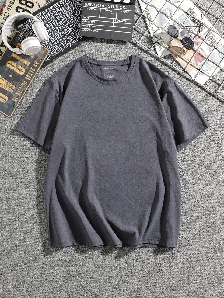 Dark Grey Casual  Short Sleeve Polyester Plain   High Stretch Summer Men Tops Plain Cotton T-shirt For Streetwear, Gray Plain T-shirt For Streetwear, Breathable Gray T-shirt For Streetwear, Gray Relaxed Fit Plain T-shirt, Minimal Shirt Design, Cheap Gray Men's T-shirt, Broken Ankle, 2022 Outfits, Leonel Messi