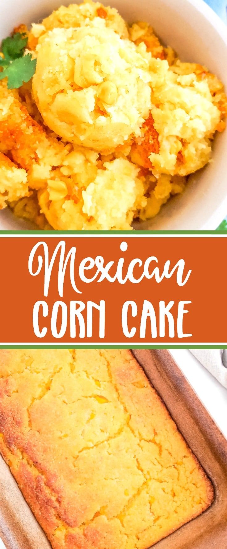 mexican corn cake in a white bowl on a wooden tray with the title above it