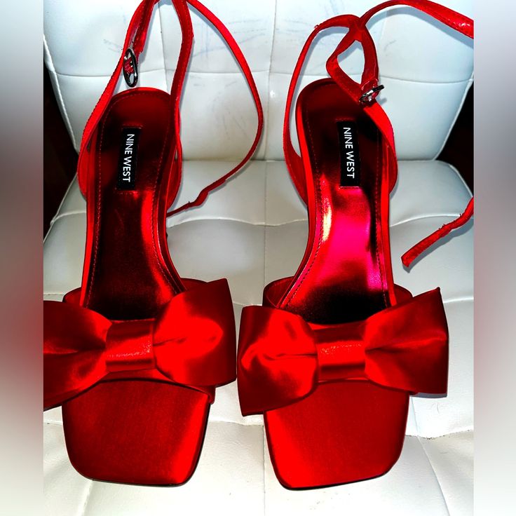 Red New Sexy Satin Sandal Ruby Slippers, Red Heels, Red Satin, Nine West Shoes, Nine West, Shoes Women Heels, Shoes Heels, Ruby, Slippers