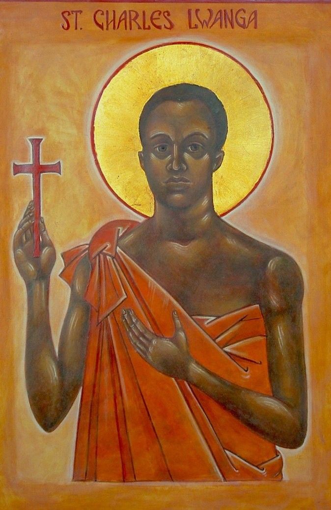 a painting of st charles lamaga holding a cross