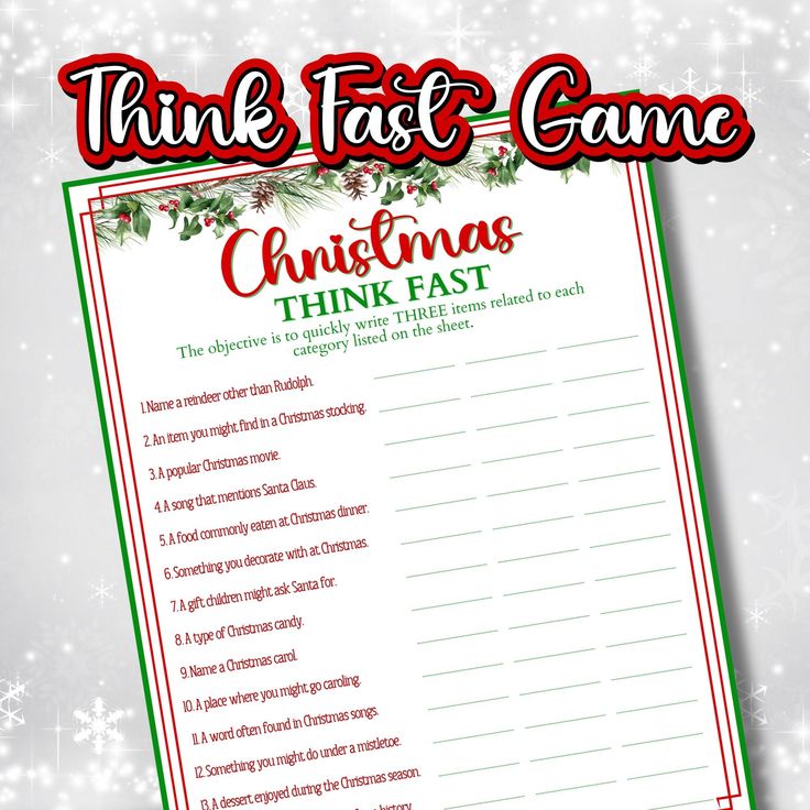 a printable christmas think fast game