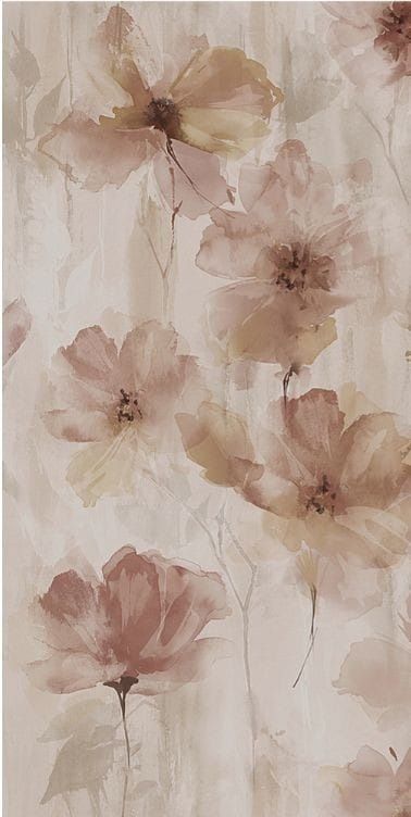 an abstract painting of pink flowers on a beige background