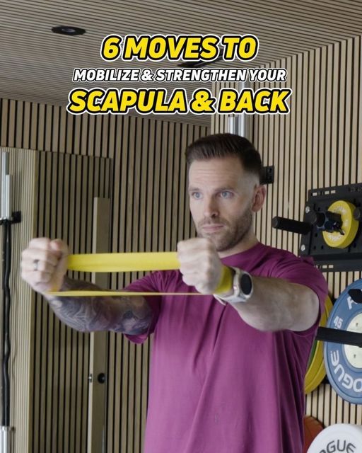 a man is holding a bar in front of his face with the caption 6 moves to motivize & straighten your sapula & back