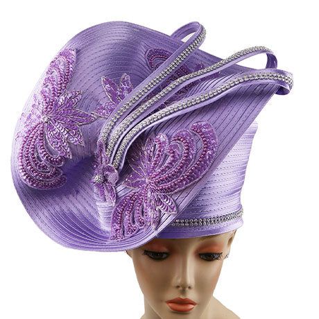 Introducing the exquisite 9001 Church Hat, an essential accessory for those who appreciate a blend of sophistication and tradition when assembling their Sunday outfit. With its eye-catching lavender hue, this hat is designed not only to complement a wide range of ensembles but also to stand out as a statement piece in its own right. Crafted with the utmost care, the hat boasts detailed floral accents that are carefully arranged to enhance its visual appeal. These embellishments are adorned with Fitted Purple Hat With Short Brim, Adjustable Purple Top Hat With Curved Brim, Purple Hat With Short Brim For Royal Ascot, Purple Top Hat For Royal Ascot, Purple Short Brim Hat For Royal Ascot, Fitted Purple Costume Hat With Short Brim, Purple Fitted Wide Brim Costume Hat, Purple Wide Brim Hat For Races, Purple Fitted Top Hat With Curved Brim