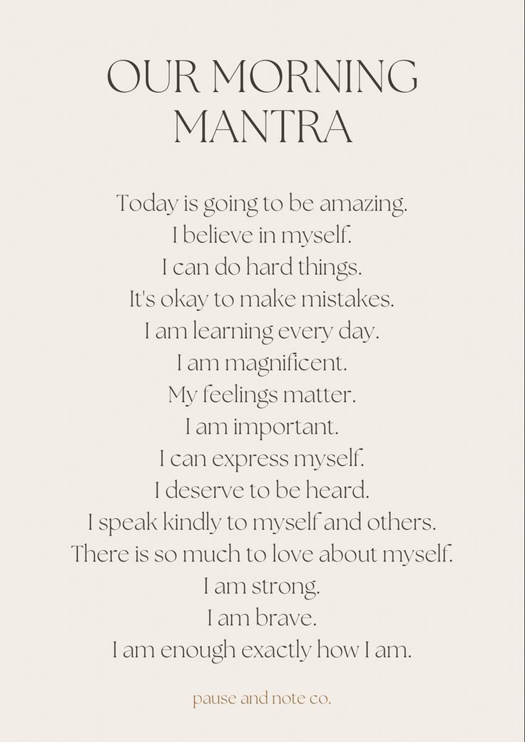 Family morning mantra. A mantra to support a healthy inner dialogue, promote resilience, and encourage positive self esteem. Love Mantra, Family Morning, Women Affirmations, Self Esteem Affirmations, Inner Dialogue, Positive Self Esteem, Affirmations For Success, Morning Mantra, Practicing Self Love