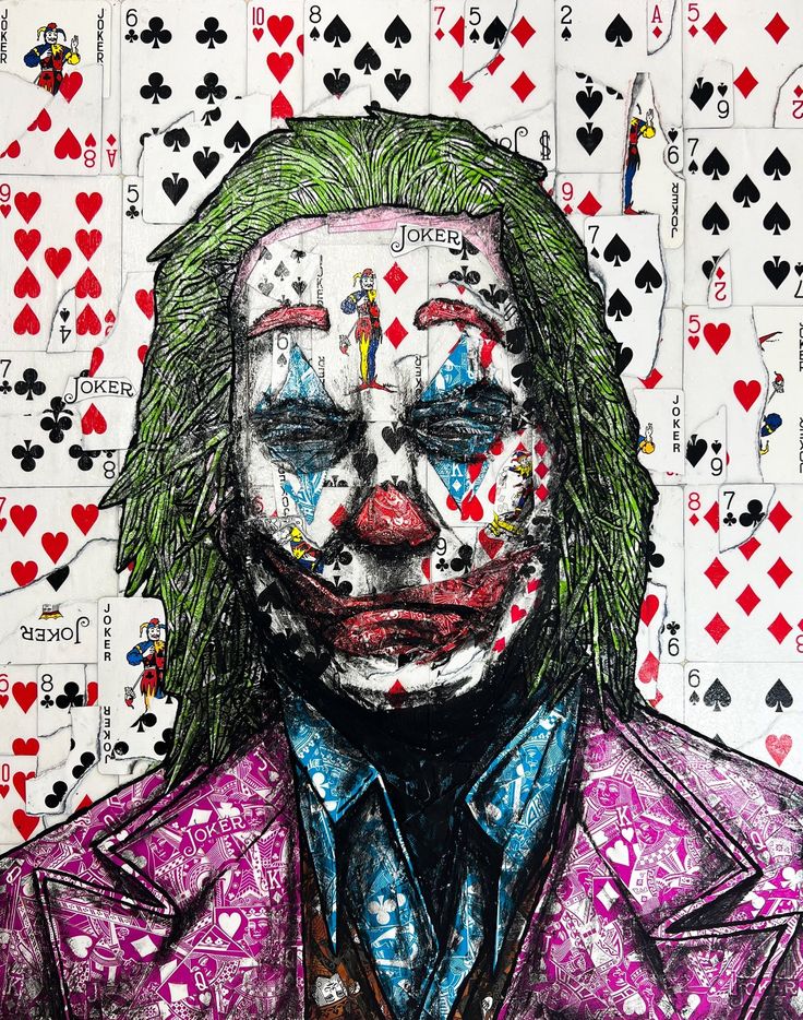 a drawing of the joker in front of playing cards