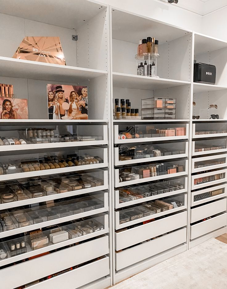 the shelves are full of cosmetics and other items in the store's beauty section