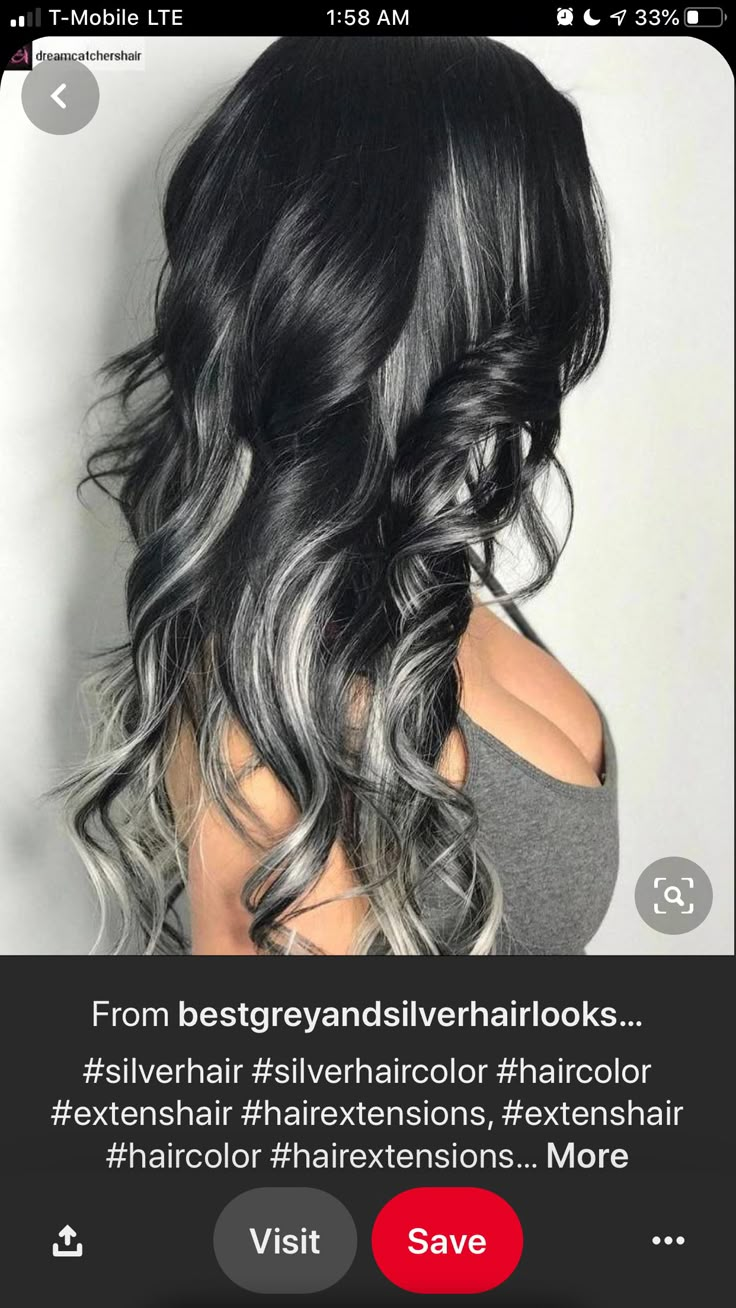 Black And Silver Hair, Icy Blonde Highlights, Burgandy Hair, Black And Grey Hair, Best Hair Color Ideas, Inspiring Hairstyles, Color For Black Hair, Best Hair Color, Jet Black Hair