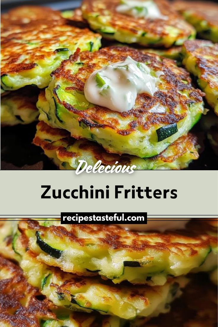 zucchini fritters are stacked on top of each other