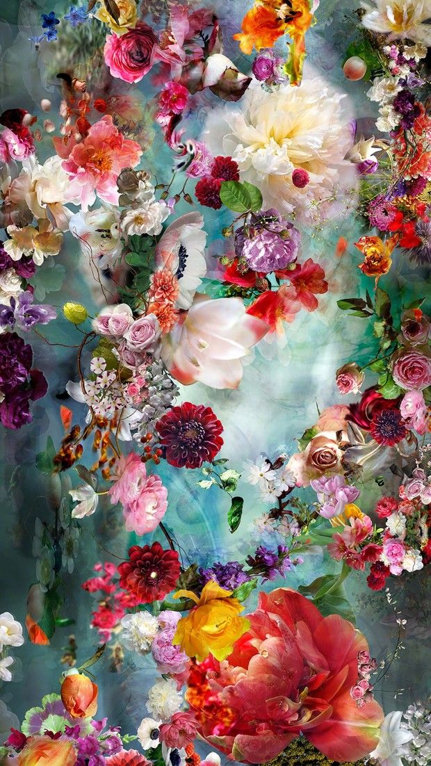 an artistic painting with many different flowers on it