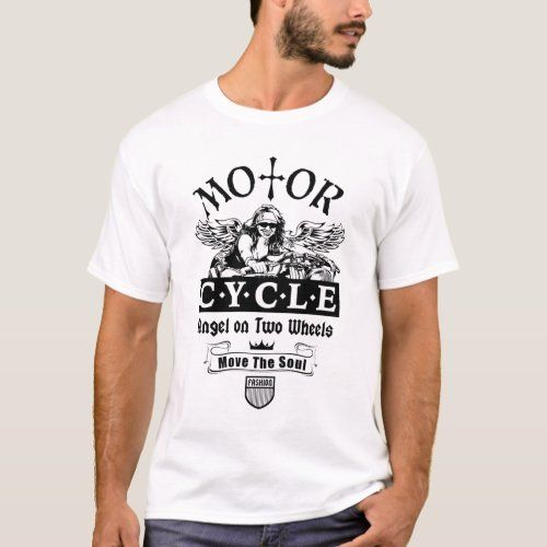 a man wearing a t - shirt that says motor cycle