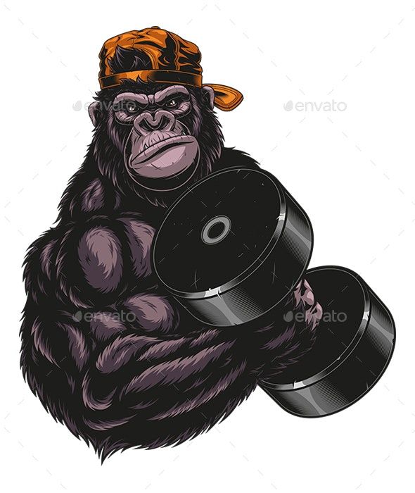 a gorilla holding two dumbs in his hands - animals characters on separate layers, color and size can be changed