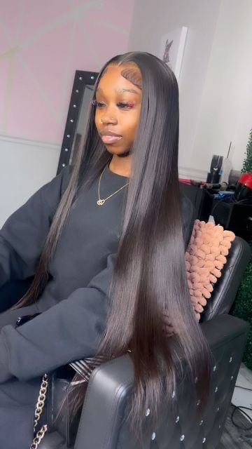 butt length jet black human hair hd lace wig dramatic edges Straight Lace Front Wig, Brazilian Hair Wigs, Frontal Wig Hairstyles, Wig Styling, Hair Wigs For Women, Frontal Hairstyles, Lace Front Human Hair Wigs, Dope Hairstyles, Hair Laid