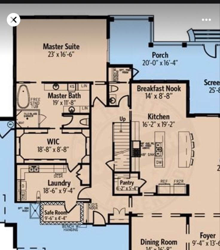 the floor plan for this house is very large and has two master suites on each side