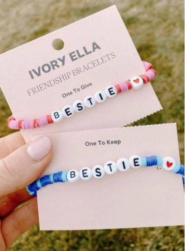 two bracelets that say bestie and one to keep