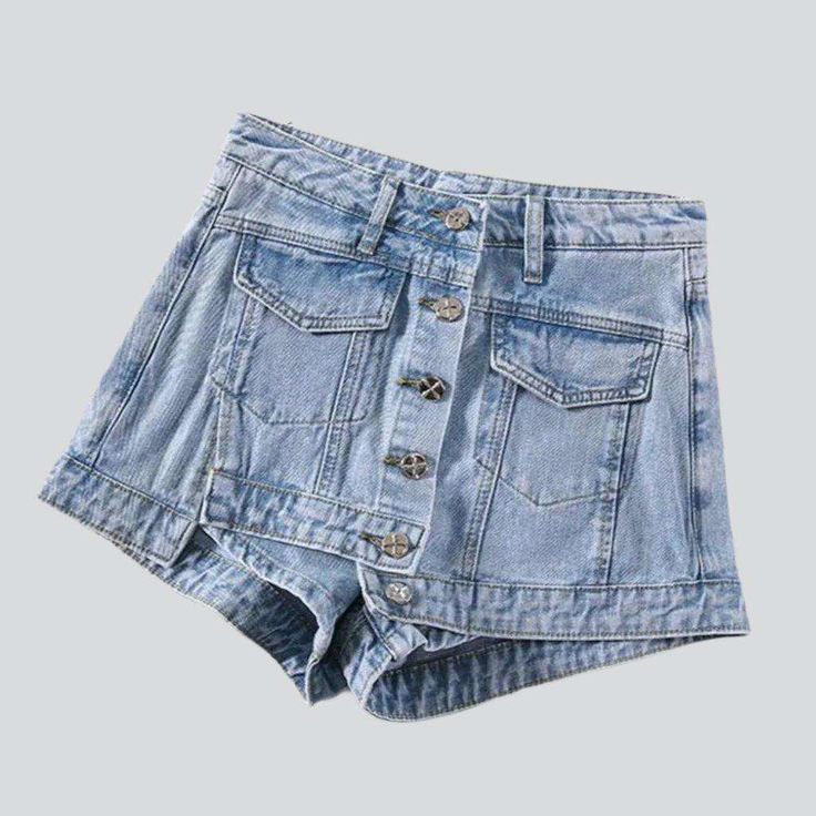 Discover the epitome of summer elegance with our layered buttoned denim skort from our 2023 Summer Collection—featuring a high-waist. patchwork and buttoned closure. this fashion-forward piece is the perfect blend of vintage allure and today's spirited fashion pulse!Why This Skort is a Summer FantasyExperience the ultimate summertime look with a piece that effortlessly infuses bygone elegance into modern-day sophistication. Its high-waist and patchwork design beckons summer's warm. gentle caress Summer Short Bottoms With Buttons, Mid-rise Denim Blue Bottoms With Snap Buttons, High Rise Denim Bottoms With Snap Buttons, Summer Blue Denim Skirt With Button Zip Fly, Summer Denim Skirt With Pockets, Denim Blue High-waist Bottoms With Snap Buttons, High-waist Denim Blue Bottoms With Snap Buttons, Trendy Buttoned Shorts, Trendy Medium Wash Bottoms With Button Closure