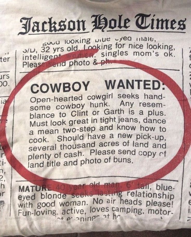 an old newspaper with a red circle on it's front and back cover that reads cowboy wanted