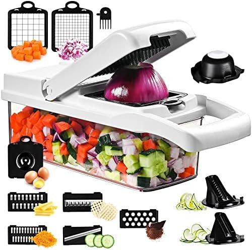 the vegetable slicer is full of vegetables and dicers