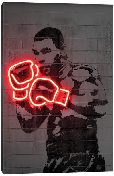 a neon sign with a man holding a boxing glove