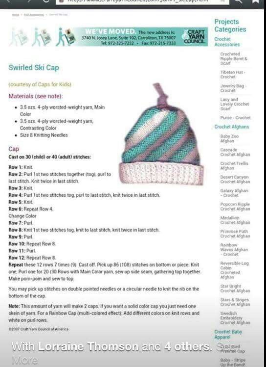 the crocheted hat is displayed on the website