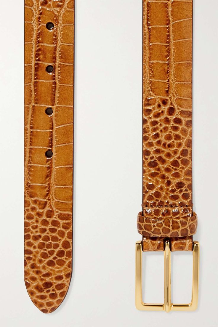 Tan Croc-effect leather belt | ANDERSON'S | NET-A-PORTER Jil Sander Dress, Bottega Veneta Sandals, Laura Lombardi, Leather Accessories, Gold Tone Metal, Net A Porter, Belts For Women, Bottega Veneta, Leather Belt