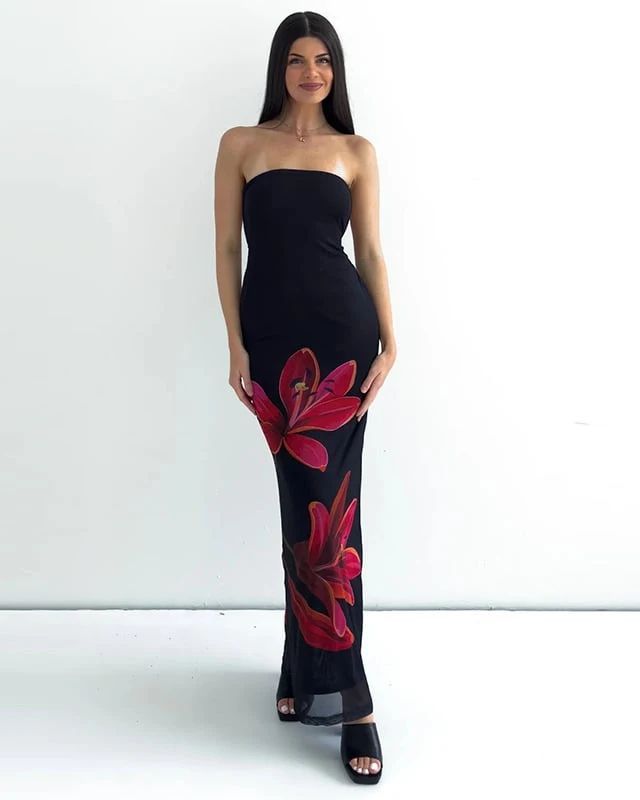 Personalized Printed Collar Tube Top Backless Tied Dress Open Back Maxi Dress, Tube Top Dress, Floral Bodycon, Elegant Maxi Dress, Party Package, Bodycon Floral Dress, Floral Fit, Solid Color Dress, Backless Maxi Dresses