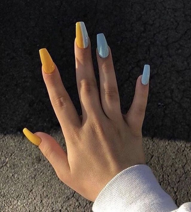 Half and half colored nails Acrylic Nails Natural, Half And Half, Acrylic Nail Art, Yellow Nails, Pretty Acrylic Nails, Dope Nails, Best Acrylic Nails, Gorgeous Nails, Cute Acrylic Nails