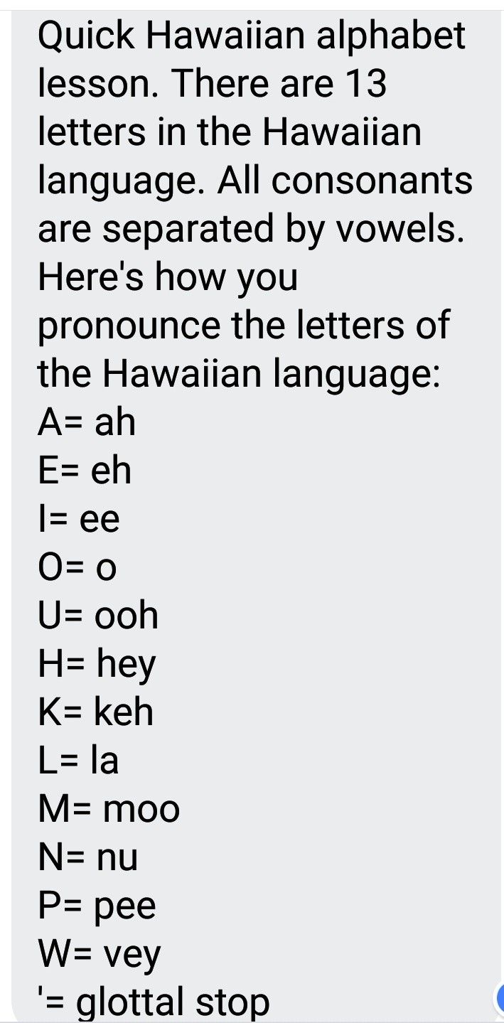 the hawaiian alphabet is shown in this screenshot