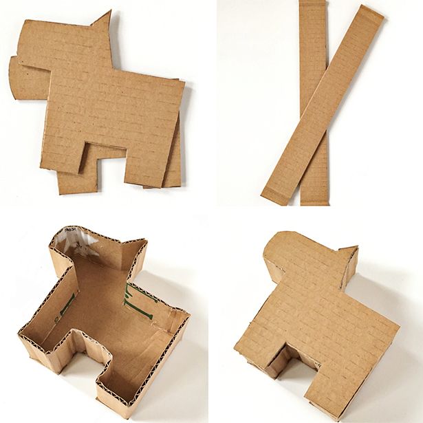 the cardboard horse is cut out and placed on top of the box to make it look like an elephant