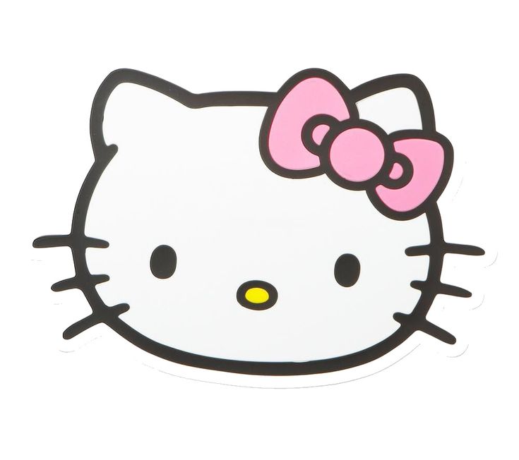 a hello kitty sticker with a pink bow on it's head and yellow eyes